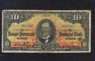 Provincial Bank Of Canada,  1936,  10 Dollars Chartered Banknote