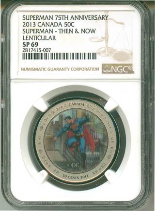 2013 Canada.  50c Superman 75th Ann Then & Now Lenticular Ngc Sp69 Coin & Stamp