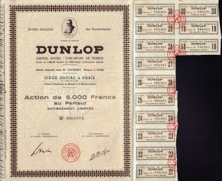 France : Dunlop (automobile Tire Makers / Rubber) 5,  000 Fr Vign.  Mr.  Dunlop