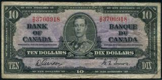 Canada King George Vi $10 Banknote 1937