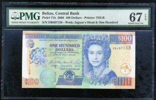 Belize 100 Dollars 2006 P 71 Gem Unc Pmg 67 Epq