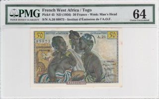 French West Africa/togo 1956 50 Francs P - 45 Pmg Choice Unc 64