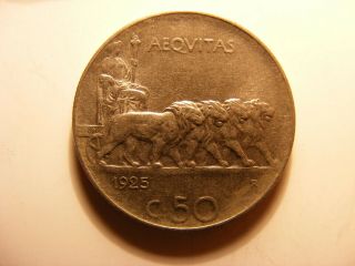 Italy 1925 - R 50 Centesimi,  Reeded Edge,  Xf,  Km 61.  2