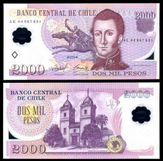 Chile 2000 2,  000 Peso 2004 P 160 Polymer Unc