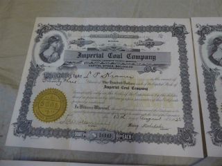 4 Antique 1924 - 25 Stock Share Certificates Imperial Coal Company Corder Missouri 2
