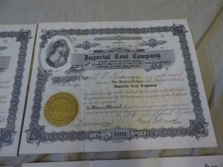4 Antique 1924 - 25 Stock Share Certificates Imperial Coal Company Corder Missouri 3