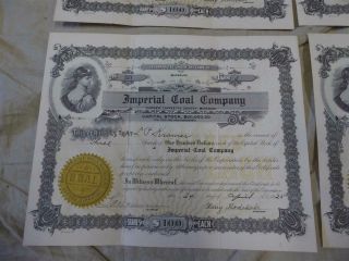4 Antique 1924 - 25 Stock Share Certificates Imperial Coal Company Corder Missouri 4