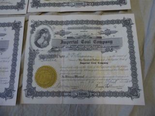 4 Antique 1924 - 25 Stock Share Certificates Imperial Coal Company Corder Missouri 5