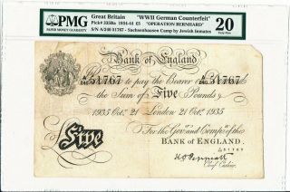 Bank Of England Great Britain 5 Pounds 1935 Operation Bernhard Pmg 20
