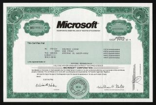 1996 Microsoft Corporation,  100 Shares - With Bill Gates Facsimile Signature