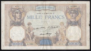 France - - - - 1000 Francs 1931 - - - - - Vg/f - - - -