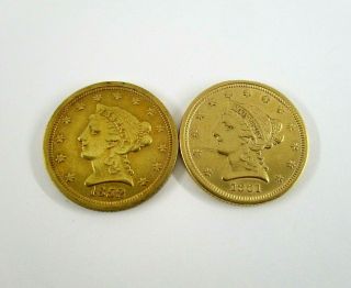 1852 - O & 1861 U.  S.  $2.  50 Dollar Gold Liberty Head Quarter Eagle Coins Vf - Xf