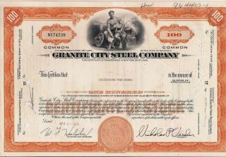 Stock Certificate Granite City Steel Comp.  1960s - 1970s State Of Delaware