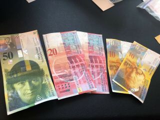$110 Switzerland Face Value Currency 50,  20,  10 Francs - Travel Money Exchange