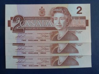 1986 Canada 2 Dollar Bank Note - Bonin Thiessen - 3 Consecutive - Unc Cond 19 - 425