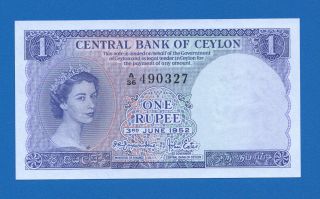 Ceylon Sri Lanka 1 Rupee Queen Elizabeth Ii 03.  06.  1952 - Unc