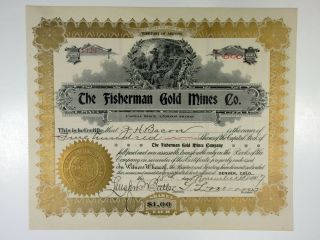 Az.  Fisherman Gold Mines Co. ,  1907 500 Shrs Cpaital Stock I/u Certificate,  Xf
