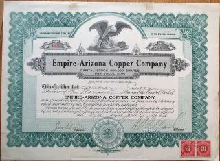 Az Mining 1916 Stock Certificate: Empire - Arizona Copper Company