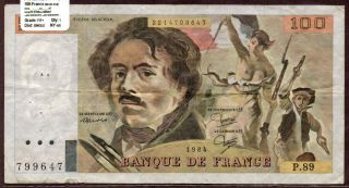 France " Delacroix " (1984) 100 - Francs 1968 - 81 Issue {single} F/f,  Note: P154b (84)
