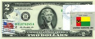 $2 Dollars 2013 Stamp Cancel Flag Un From Cape Verde Lucky Money Value $99.  95