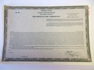 Japan.  Mitsubishi Electric Corp. ,  1987 Odd Shrs Adr Specimen Certificate,  Xf