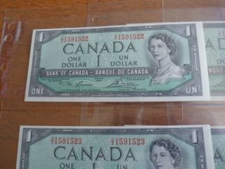 1954 Canada 1 Dollar Bank Note - Lawson/Bouey - 11 Consecutive - CI1591522 - 1591532 - UNC 2