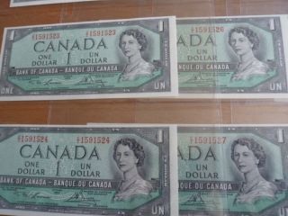 1954 Canada 1 Dollar Bank Note - Lawson/Bouey - 11 Consecutive - CI1591522 - 1591532 - UNC 3