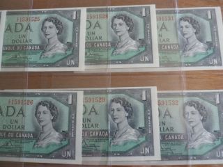 1954 Canada 1 Dollar Bank Note - Lawson/Bouey - 11 Consecutive - CI1591522 - 1591532 - UNC 4