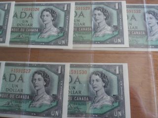 1954 Canada 1 Dollar Bank Note - Lawson/Bouey - 11 Consecutive - CI1591522 - 1591532 - UNC 5