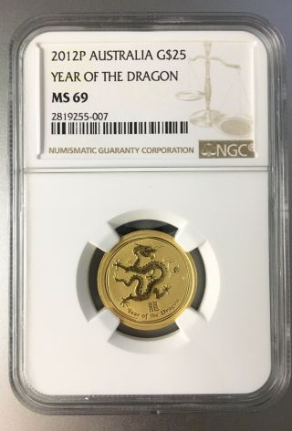 2012 Australia 1/4 Oz Gold Lunar Dragon Series Ii Ngc Ms69