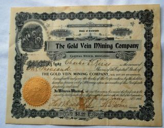 1906 Stock Certificate The Gold Vein Mining Company - Colorado
