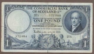 1954 Scotland (commercial Bank) 1 Pound Note