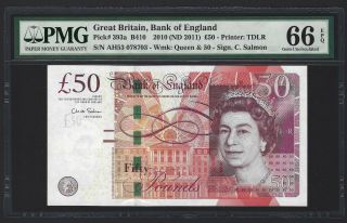 Great Britain 50 Pounds 2011,  Bank Of England B410,  Salmon,  Pmg 66 Epq Gem Unc