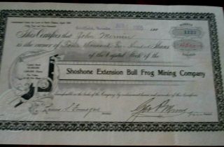 1905 Shosone Extension Bull Frog Mining Company Stock Certificate South Dakota