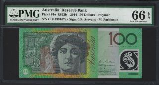 Australia $100 Dollars 2014 Stevens - Parkinson,  P - 61e,  Pmg 66 Epq Gem Unc,  Pretty