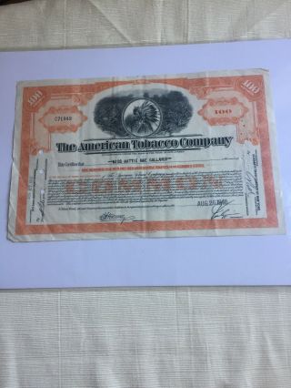 The American Tobacco Company Stock Certificate 1948 Common Stock 100 Shares