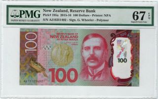 Zealand,  2015 - 16 100 Dollars P - 195a Pmg 67 Epq