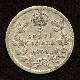 1909 Canada Silver 5 - Cents - Pointed Leaves - Cross/bowtie