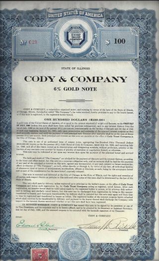 Cody & Company (chicago,  Illinois).  1930 Gold Note Certificate