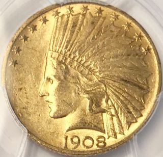 1908 $10 Indian Gold Eagle With Motto Pcgs Au 58