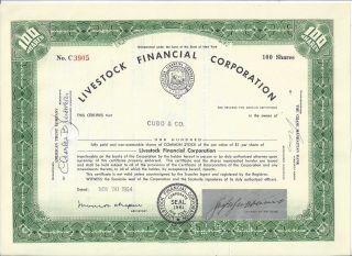 Livestock Financial Corporation.  1964 Common Stock Certificate