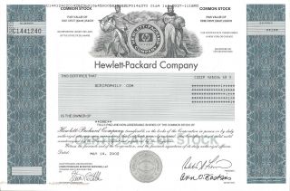 Hewlett - Packard Company.  2002 Common Stock Certificate
