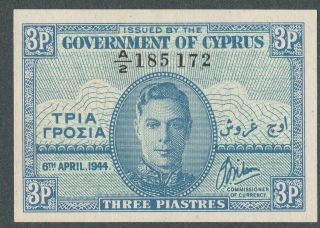 Cyprus 3 Piastres 1944 P 28a British King George Kgvi Unc Unc Top Quality