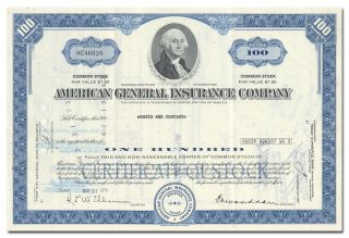 American General Insurance Co Stock Certificate (george Washington Vignette)