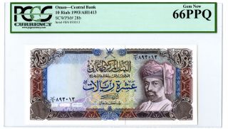 Oman,  Central Bank Of Oman,  1993/ah1413,  10 Rials,  P - 28b,  Pmg Gem Unc 66 Epq