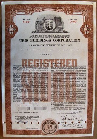 Uris Building Corporation,  6.  5 $1000 Bond Dated 1960