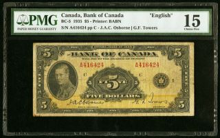 Canada Bank Of Canada 5 Dollars 1935 Bc - 5 Pmg Choice Fine 15