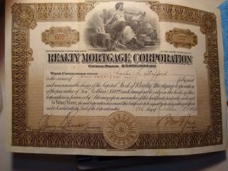 1923 Realty Mortgage Corporation Stock Certificate