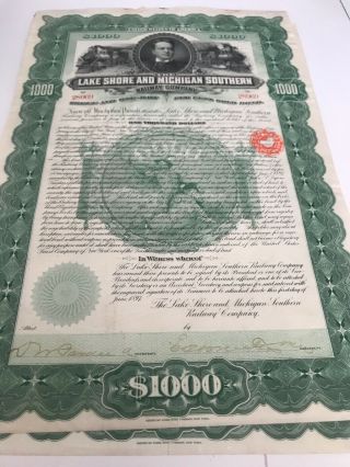 1897 Lake Shore & Michigan Southern Railway Company $1000 Bond Certificate