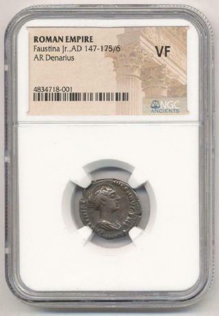 Ngc Graded Very Fine Roman Empire,  Faustina Jr.  Ad 147 - 175/6 Ar Denarius